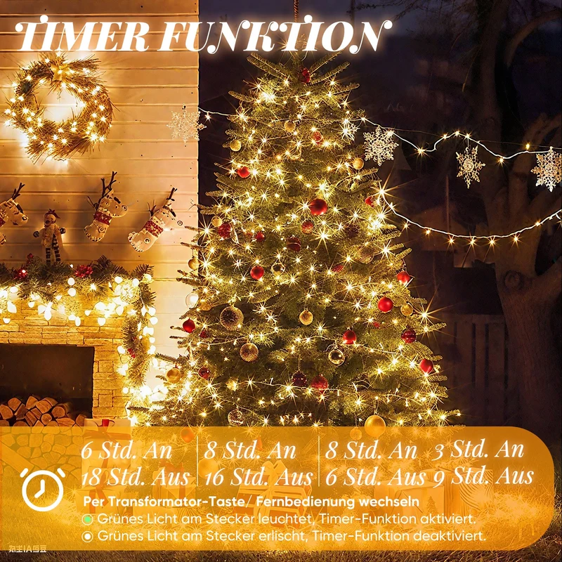 Salcar LED Lichterkette mit 5m/10m/15m/20m Länge – 50–300 LEDs, Fernbedienung, 8 Modi, Timer & IP44 Wasserdicht, für Weihnachtsdeko, Party, Hochzeit, Garten – Warmweiß