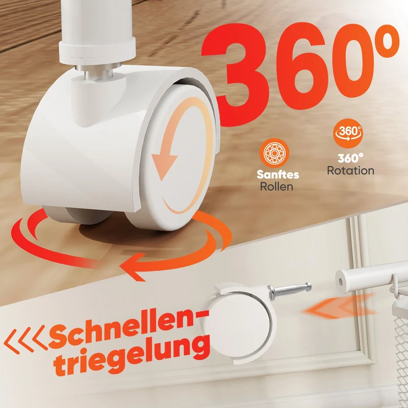 Sekey Rollwagen mit 4 Ebenen – Küchenwagen & Nischenregal mit MDF-Platte, Stahlrahmen, 360°-Rollen & Griff – Schmaler Servierwagen für Küche, Bad & Büro – Weiß