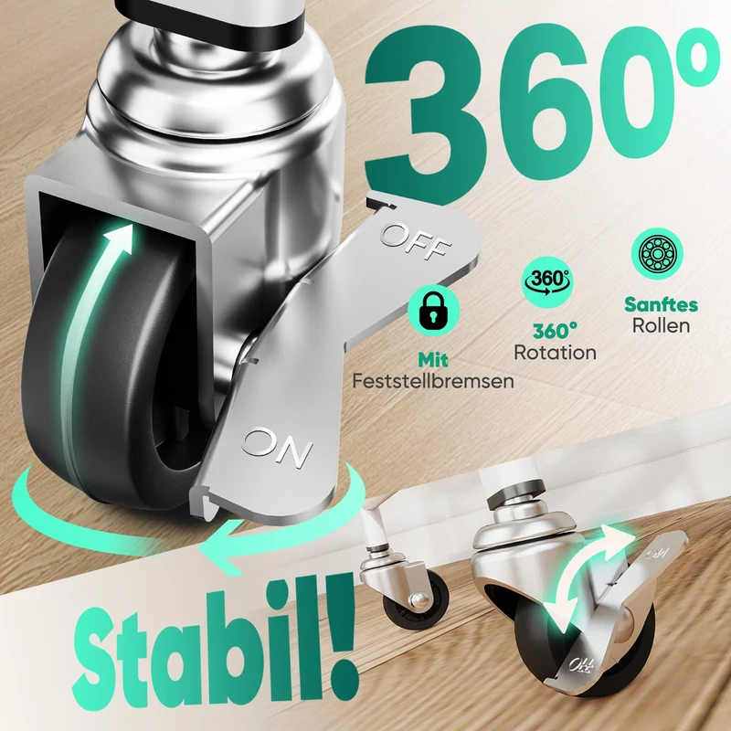 Sekey Rollwagen mit 3 Ebenen – Küchenwagen aus Kunststoff & Edelstahl, rostfest, 360°-Gummiräder mit Bremse, ergonomischem Griff, bis 30 kg belastbar, vielseitiger Servierwagen für Küche, Bad, Büro & mehr – Mintgrün