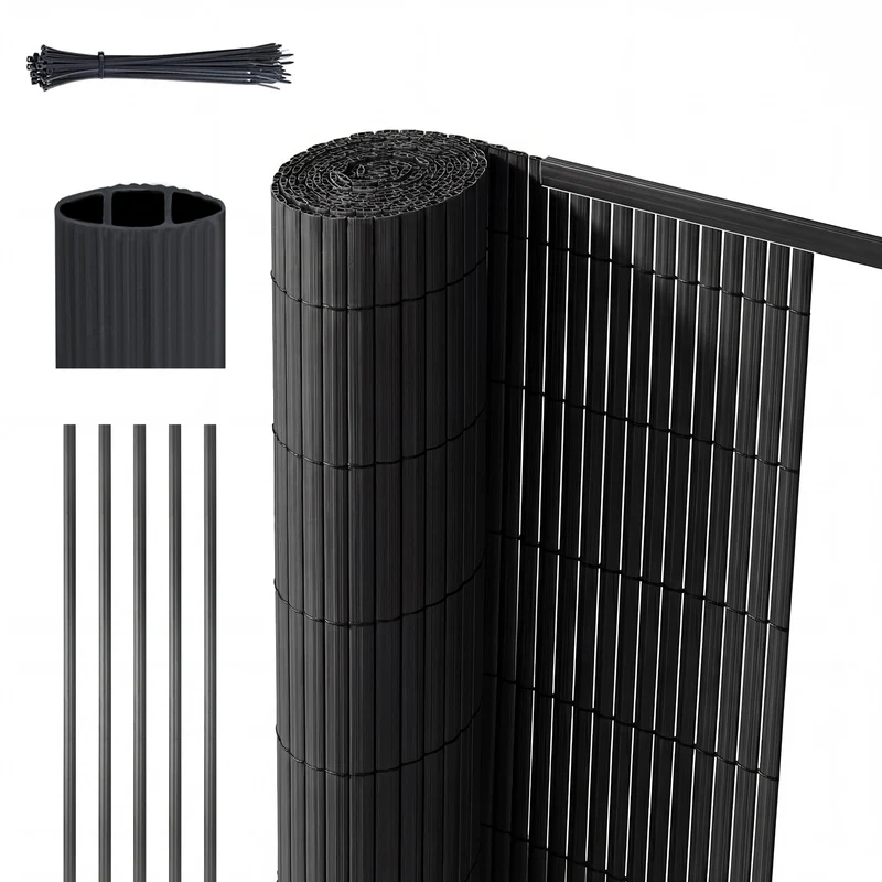 Sekey PVC Sichtschutzmatte – Balkon Sichtschutz mit Abdeckprofil & Kabelbindern, Wind- und Wetterschutz für Balkon und Garten, Anthrazit