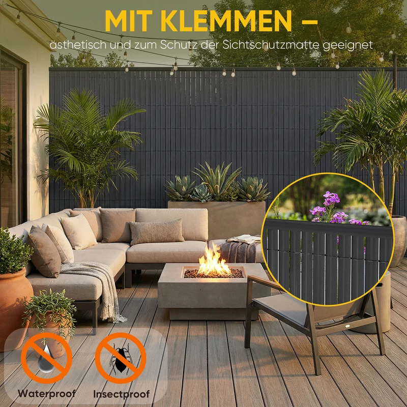 Sekey PVC Sichtschutzmatte – Balkon Sichtschutz mit Abdeckprofil & Kabelbindern, Wind- und Wetterschutz für Balkon und Garten, Anthrazit