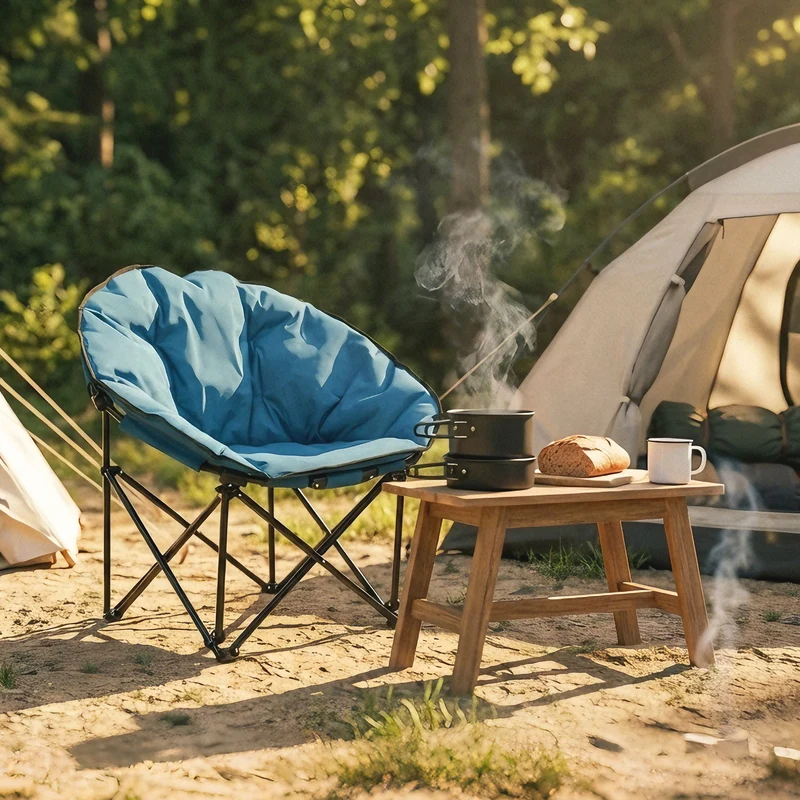Sekey XXL Moonchair Campingstuhl klappbar bis 140 kg – Gepolsterter Garten- & Outdoor-Stuhl mit hoher Rückenlehne, Blau