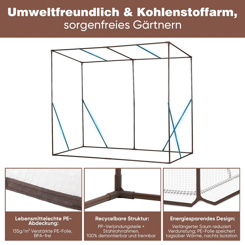 Sekey Tomatengewächshaus Tamara XL Folien-Gewächszelt mit aufrollbarer Tür, stabiler Rahmen 200 x 77 x 146/170 cm