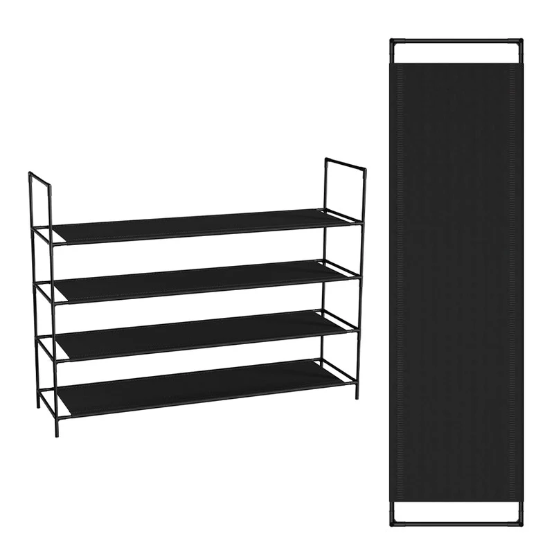 Sekey Schuhregal 3/4 Ebenen – Stapelbares Schuhregal aus Metall und Vliesstoff, platzsparend, stabil, ohne Bohren, für Flur, Schlafzimmer & Bad, Schwarz