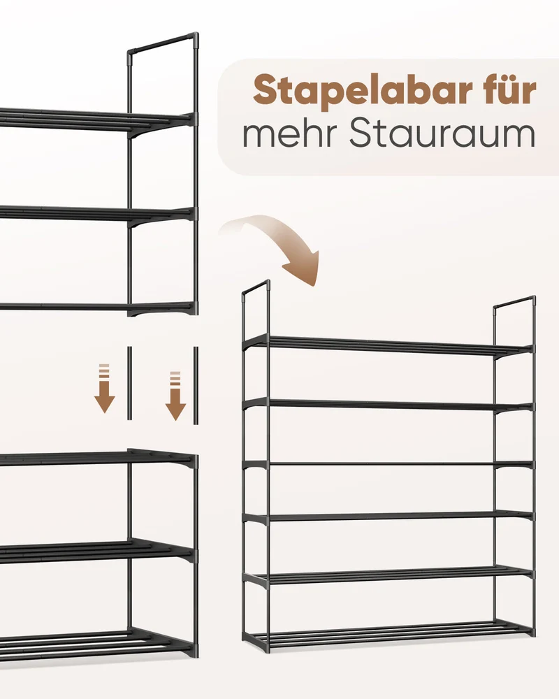 Sekey 6-stöckiges Schuhregal aus Metall – Großes Fassungsvermögen & platzsparende Aufbewahrung für alle Schuharten