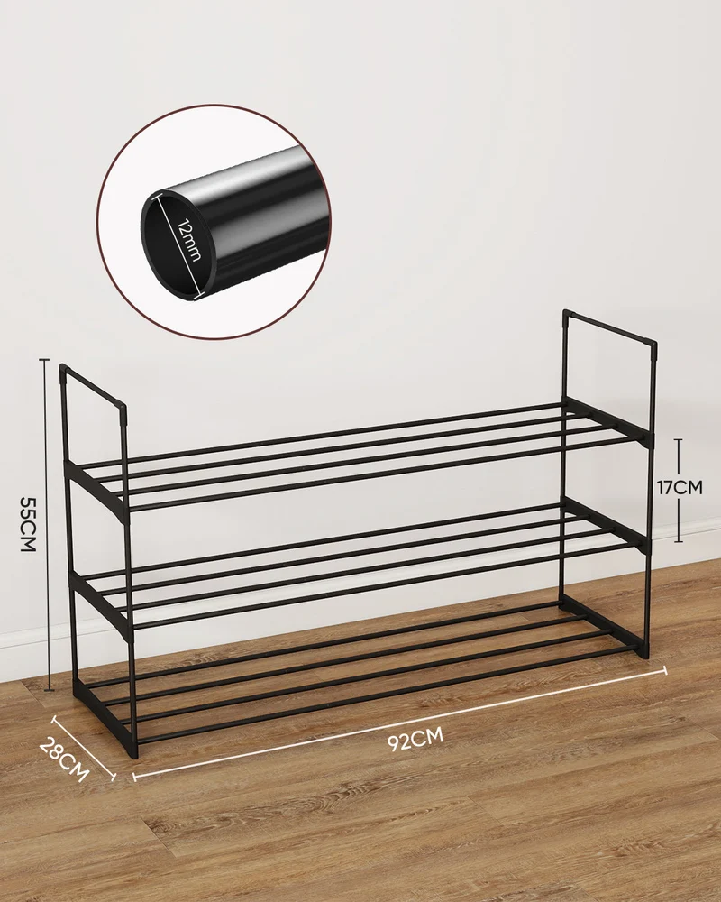 Sekey Schuhregal 3 Ebenen – Stapelbares Metall-Schuhregal, platzsparend für Flur & Kleiderschrank, für 15–18 Paar Schuhe