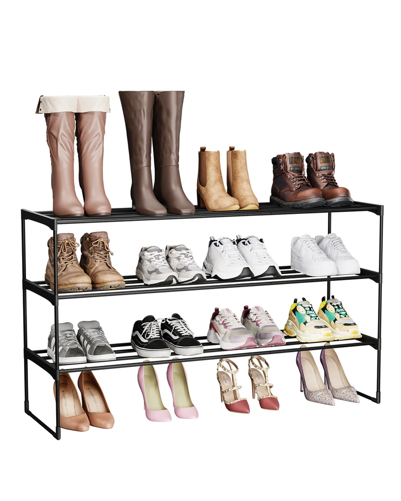 Sekey Schuhregal 3 Ebenen – Stapelbares Metall-Schuhregal, platzsparend für Flur & Kleiderschrank, für 15–18 Paar Schuhe