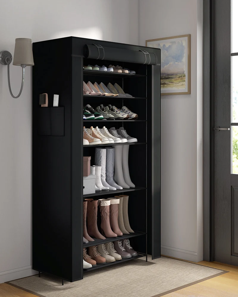 Sekey Schuhschrank mit 9 Ebenen – Multifunktionales Schuhregal mit Staubschutz, 2 Größen wählbar (58 oder 85 cm Breite), anpassbare Ablagen, einfache Montage, Schwarz