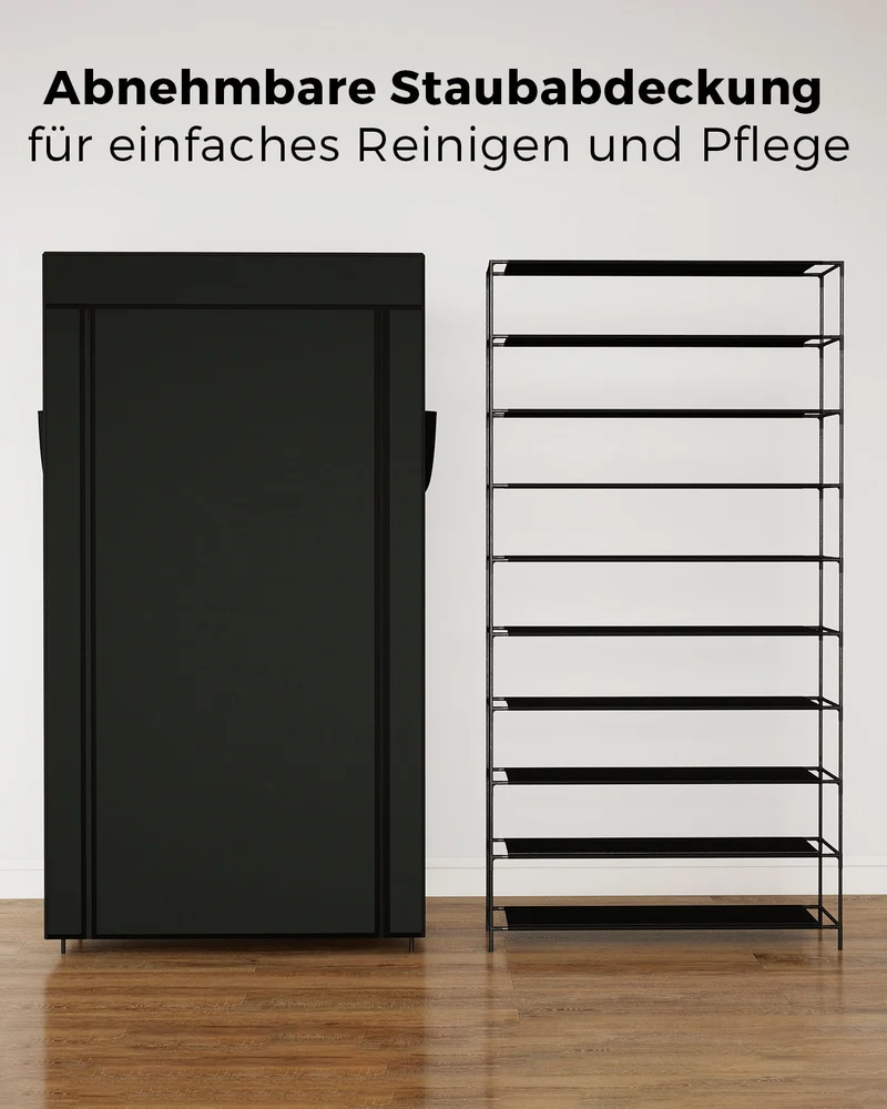 Sekey Schuhschrank mit 9 Ebenen – Multifunktionales Schuhregal mit Staubschutz, 2 Größen wählbar (58 oder 85 cm Breite), anpassbare Ablagen, einfache Montage, Schwarz