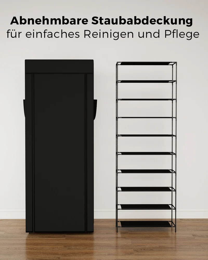 Sekey Schuhschrank mit 9 Ebenen – Multifunktionales Schuhregal mit Staubschutz, 2 Größen wählbar (58 oder 85 cm Breite), anpassbare Ablagen, einfache Montage, Schwarz