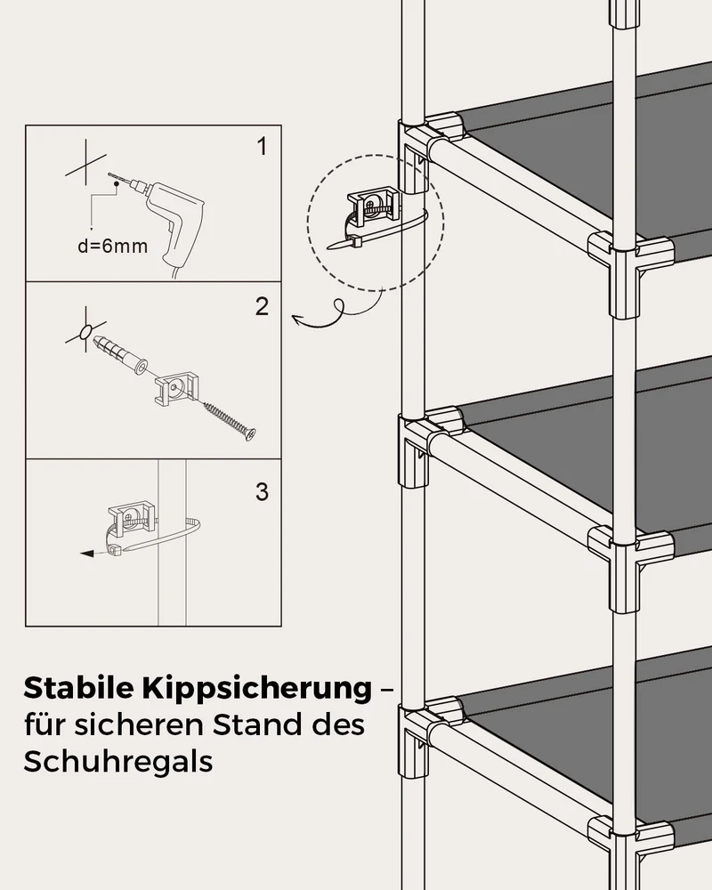 Sekey Schuhregal mit 10 Ebenen – Schmal, stabil & platzsparend, Metallgestell mit Vliesstoffablagen, ideal für Flur & kleine Räume