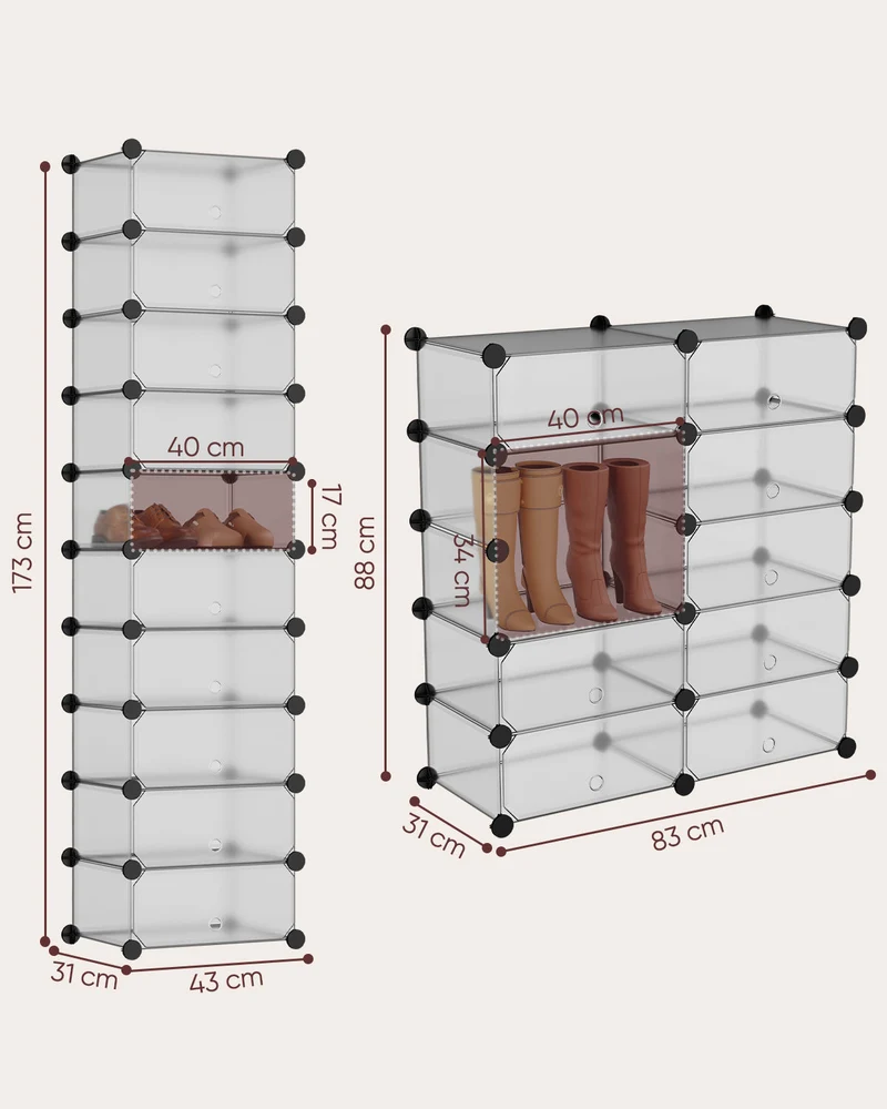 Sekey Schuhschrank mit 10 Fächern – Modularer Schuhorganizer für bis zu 20 Paar Schuhe, stabil & platzsparend, inkl. Hammer & Kippschutz