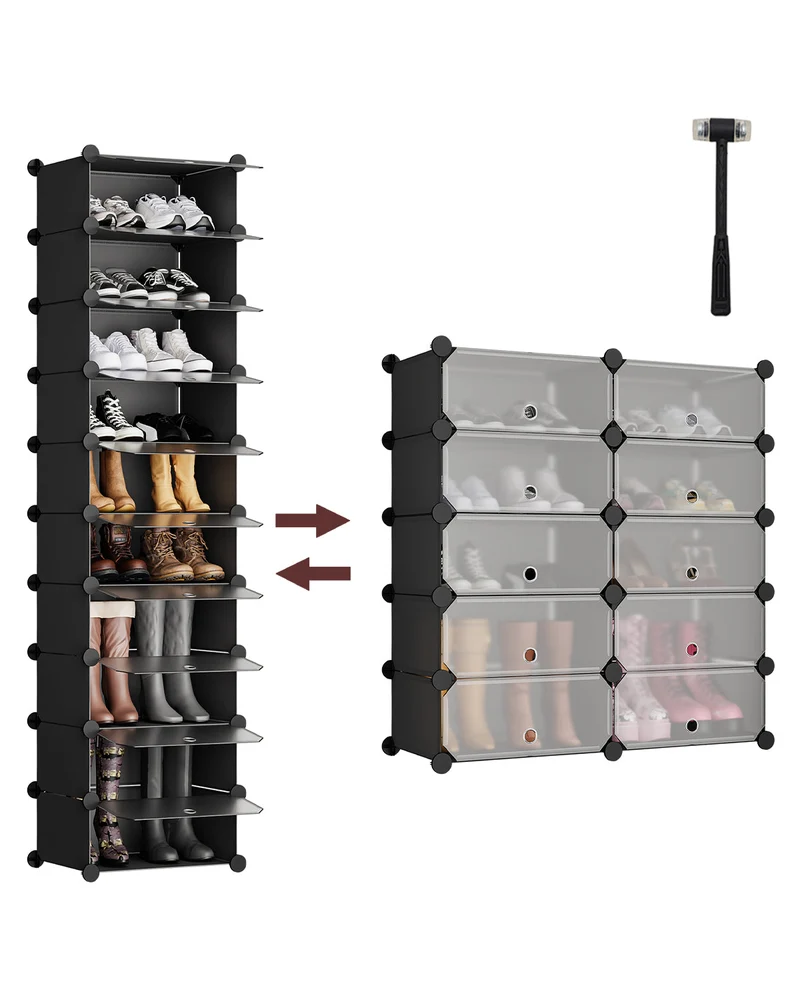 Sekey Schuhschrank mit 10 Fächern – Modularer Schuhorganizer für bis zu 20 Paar Schuhe, stabil & platzsparend, inkl. Hammer & Kippschutz