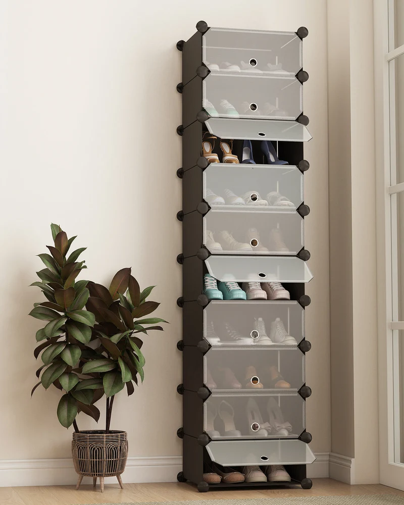 Sekey Schuhschrank mit 10 Fächern – Modularer Schuhorganizer für bis zu 20 Paar Schuhe, stabil & platzsparend, inkl. Hammer & Kippschutz