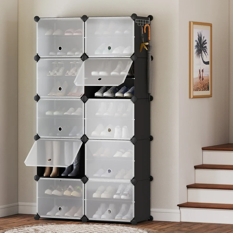 Sekey Schuhschrank Schwarz – Modulares Stecksystem, stabil & platzsparend, ideal für Flur & Kleiderschrank
