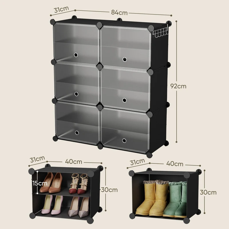 Sekey Schuhschrank Schwarz – Modulares Stecksystem, stabil & platzsparend, ideal für Flur & Kleiderschrank