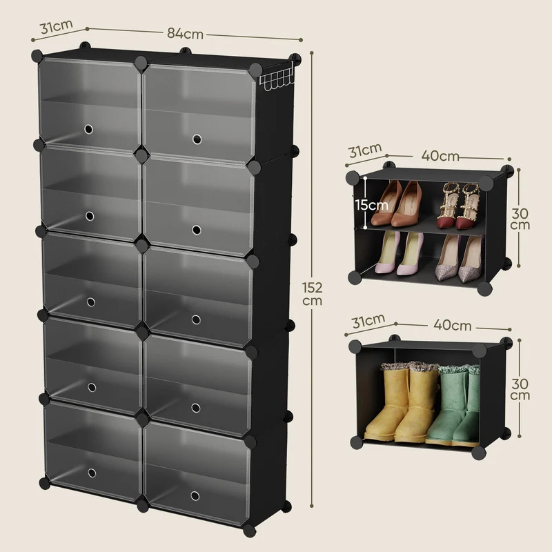 Sekey Schuhschrank Schwarz – Modulares Stecksystem, stabil & platzsparend, ideal für Flur & Kleiderschrank