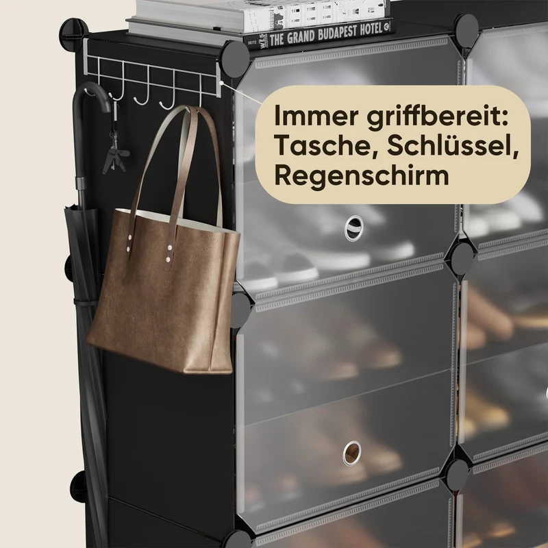Sekey Schuhschrank Schwarz – Modulares Stecksystem, stabil & platzsparend, ideal für Flur & Kleiderschrank