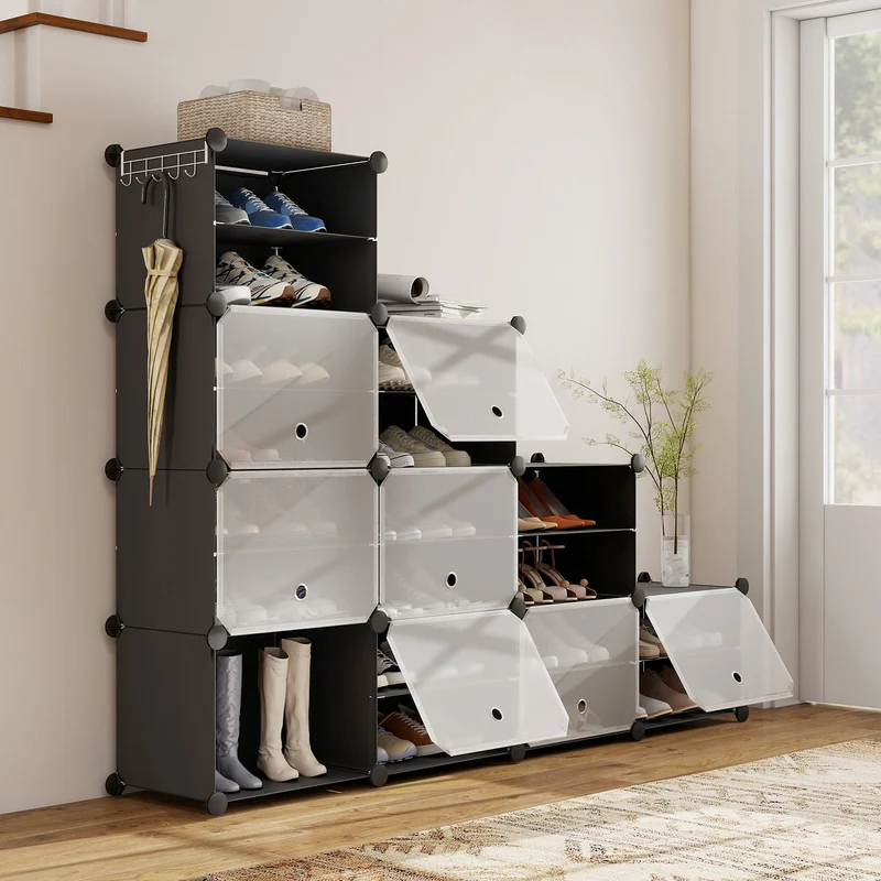 Sekey Schuhschrank Schwarz – Modulares Stecksystem, stabil & platzsparend, ideal für Flur & Kleiderschrank