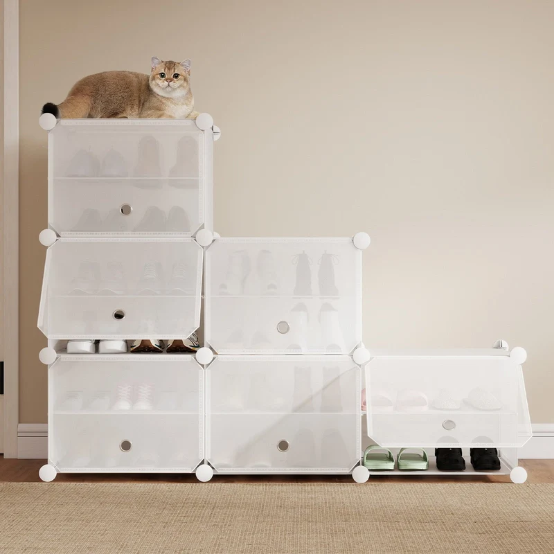 Sekey Weiß Schuhschrank mit 6/8/10 Fächern – Großes modulares Schuhregal für bis zu 24 Paar Schuhe