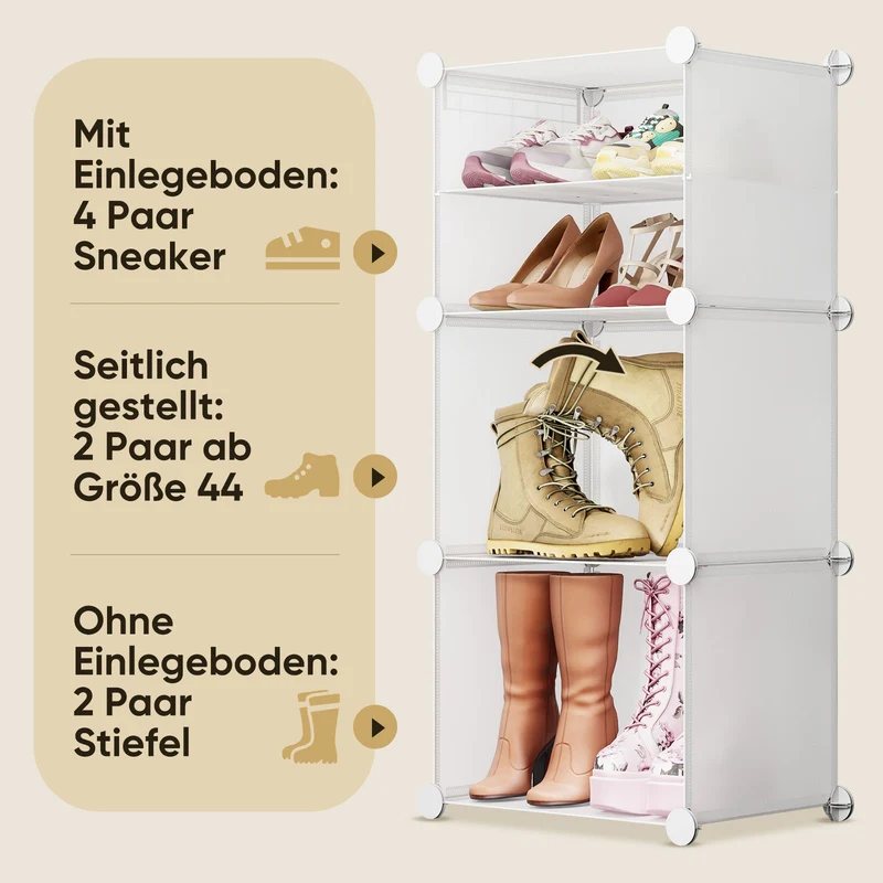 Sekey Weiß Schuhschrank mit 6/8/10 Fächern – Großes modulares Schuhregal für bis zu 24 Paar Schuhe