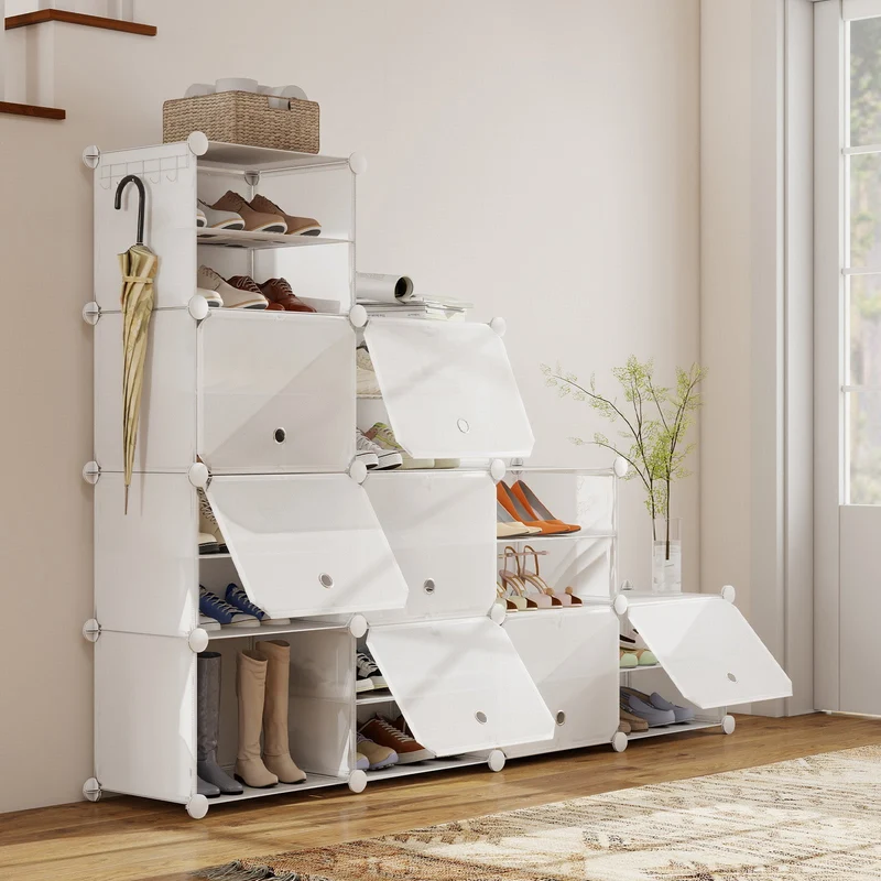 Sekey Weiß Schuhschrank mit 6/8/10 Fächern – Großes modulares Schuhregal für bis zu 24 Paar Schuhe