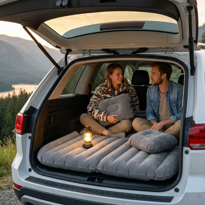 Sekey Auto-Luftmatratze mit 12V-Pumpe – SUV Matratze für 2–3 Personen, 185×144×12 cm, 6 Luftkammern, Tragbare Campingmatratze für Auto, Van, Kombi & Reisen
