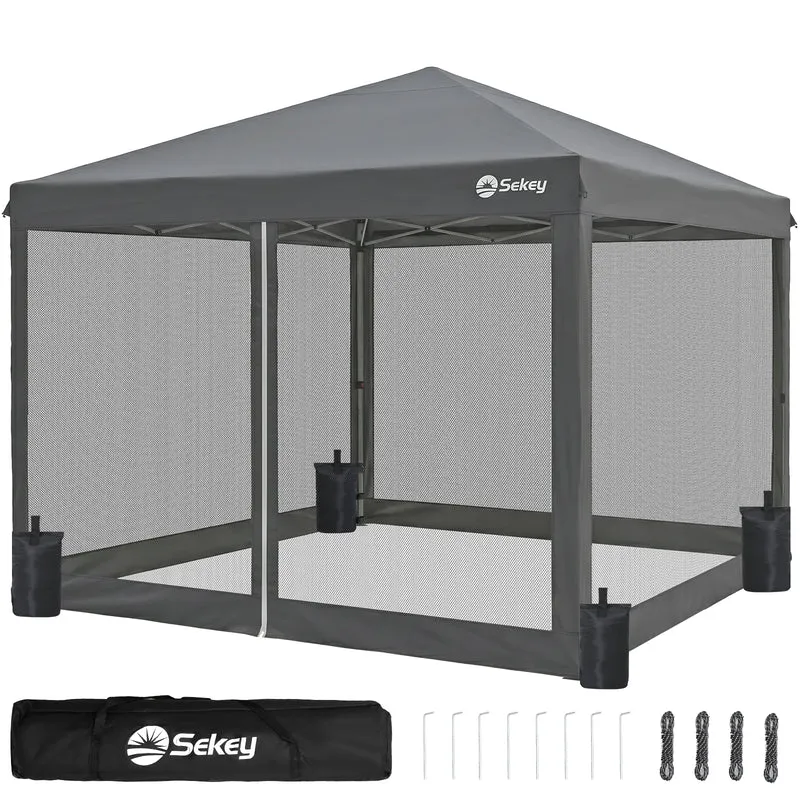 Sekey Pop Up Pavillon 3x3 m mit Moskitonetz – Wasserdicht, Winterfest, Höhenverstellbarer Faltpavillon mit 4 Sandsäcken, UV-Schutz 50+, Garten- & Campingzelt