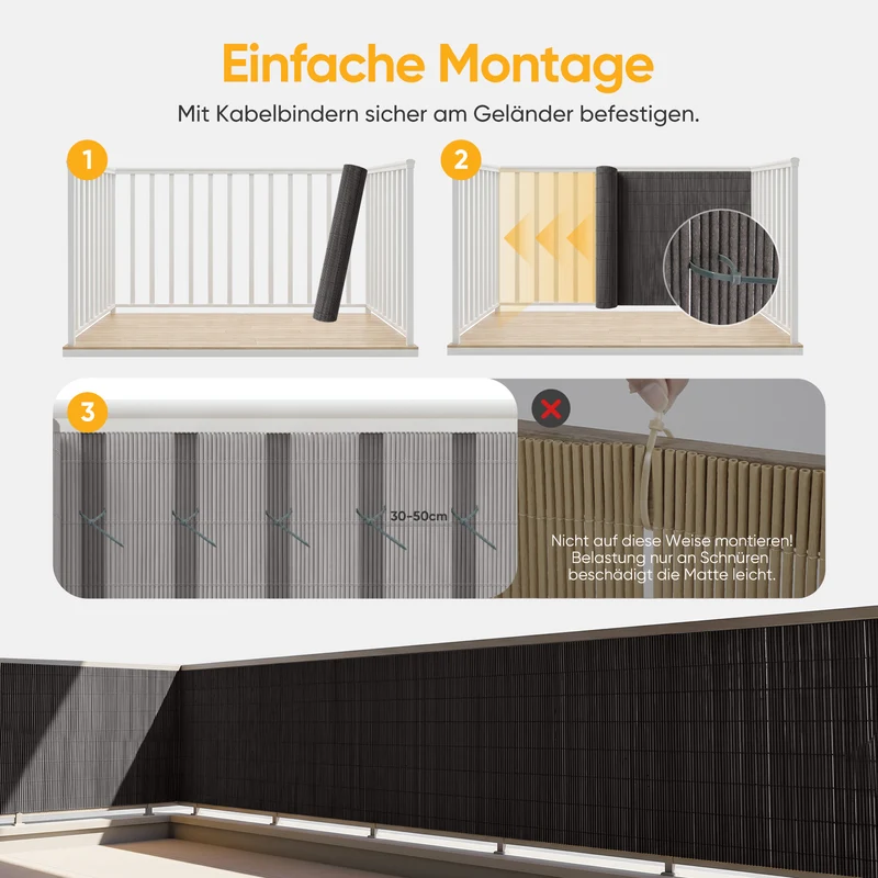 Sekey Balkon Sichtschutz in Dunkelgrau – Moderne Sichtschutzmatte in Holz-Optik, Wetterfest, Wasserdicht, UV-beständig & Schimmelfrei, Windschutz für Balkon, Garten & Terrasse inkl. Kabelbinder