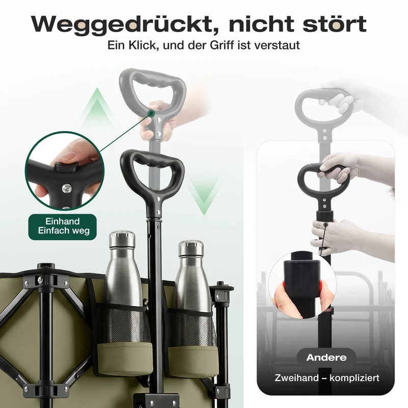 Sekey Bollerwagen faltbar bis 150 kg, 160–240 L Handwagen mit erweiterbarer Heckklappe, faltbarer Transportwagen mit 360° Rädern & Bremse, 600D Oxford-Stoff, für Garten, Camping & Hund, 3027