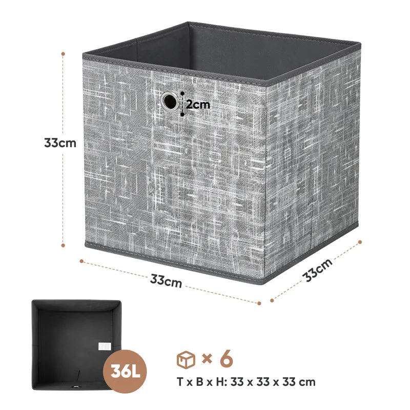 Sekey Aufbewahrungsboxen 6er Set 33 × 33 × 33 cm – Faltbare Stoffboxen mit Grifföse, stabile Ordnungsboxen für Kallax-Regale, Hellgrau