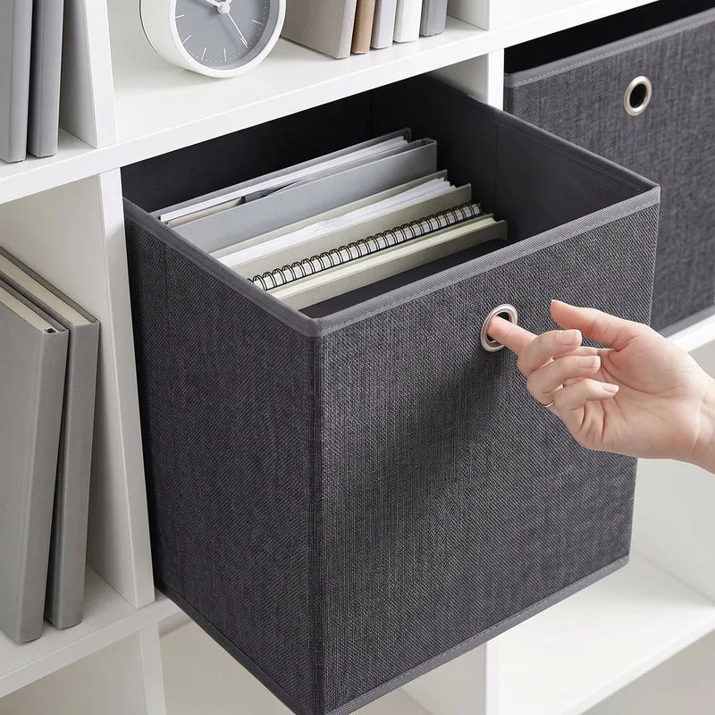 Sekey Aufbewahrungsboxen 6er Set 33 × 33 × 33 cm – Faltbare Stoffboxen mit Grifföse, stabile Ordnungsboxen für Kallax-Regale, Grau