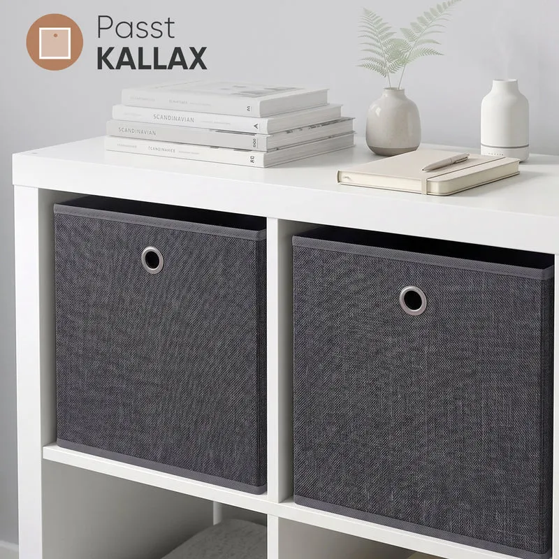 Sekey Aufbewahrungsboxen 6er Set 33 × 33 × 33 cm – Faltbare Stoffboxen mit Grifföse, stabile Ordnungsboxen für Kallax-Regale, Grau