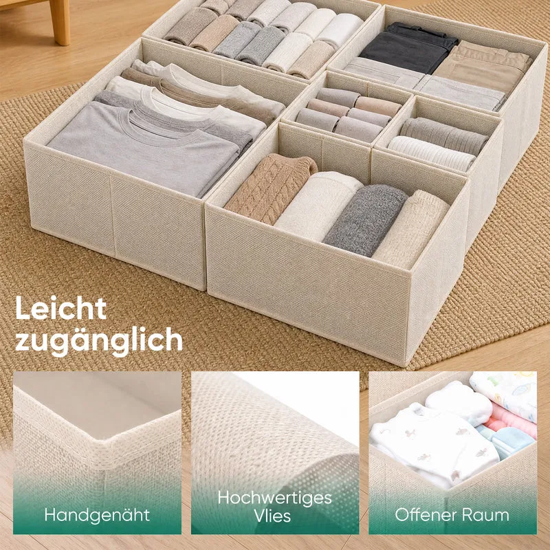 Sekey Aufbewahrungsboxen Set 6er Set aus Vliesstoff – Faltbare Stoffboxen Organizer für Schubladen & Regale, Beige, Größenmix S für Kleidung, Unterwäsche & Accessoires