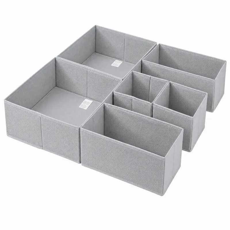 Sekey Aufbewahrungsboxen Set 6er Set aus Vliesstoff – Faltbare Stoffboxen Organizer für Schubladen & Regale, Hellgrau, Größenmix S für Kleidung, Unterwäsche & Accessoires