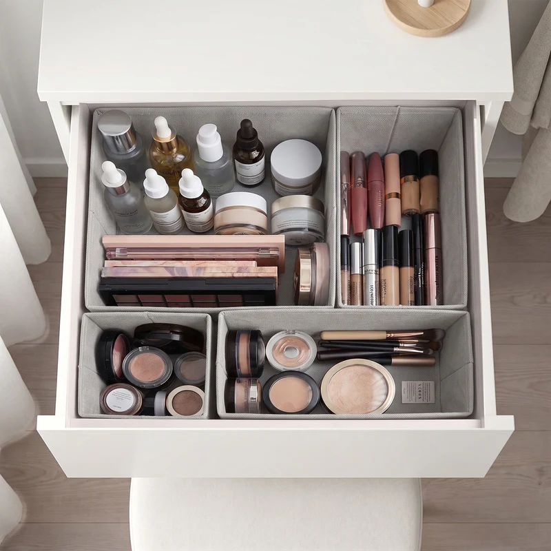 Sekey Aufbewahrungsboxen Set 6er Set aus Vliesstoff – Faltbare Stoffboxen Organizer für Schubladen & Regale, Hellgrau, Größenmix S für Kleidung, Unterwäsche & Accessoires