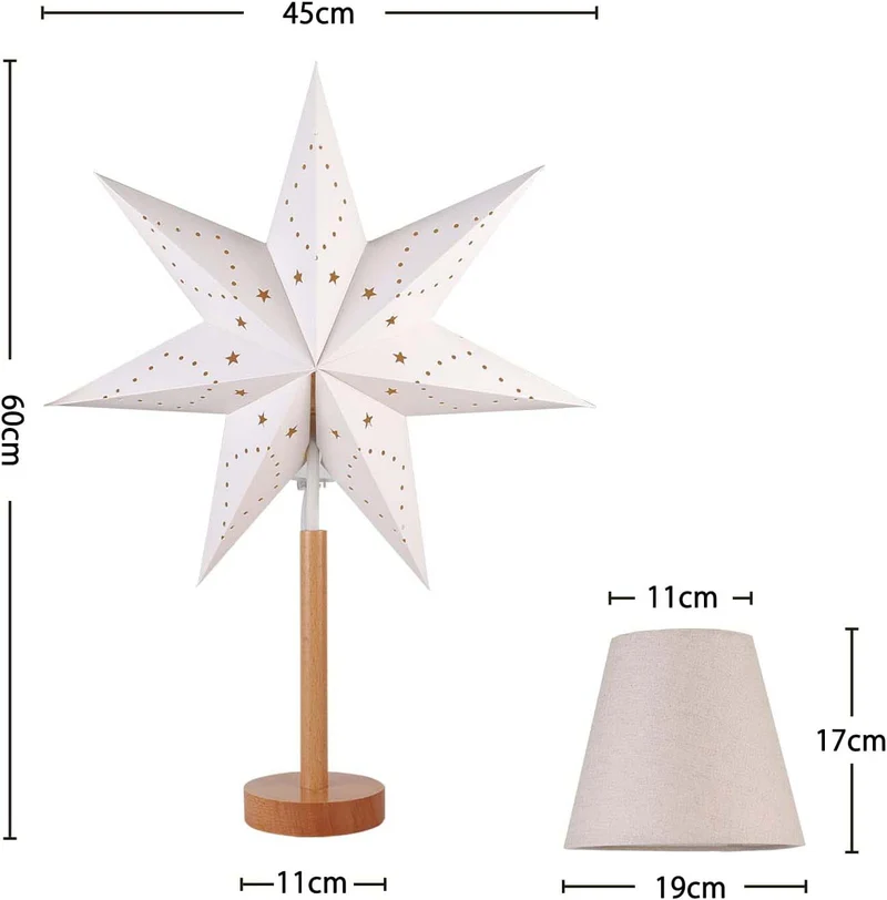 Salcar LED Papierstern mit Holzsockel – Beleuchteter Weihnachtsstern mit 2 Lampenschirmen, Warmweißes Licht, Faltbar & Austauschbare E14 Glühbirne