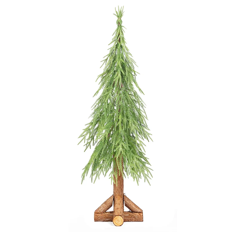 Salcar Künstlicher Weihnachtsbaum mit echtem Holzstamm – 100 % PE, zartgrün – 90 cm / 120 cm, naturgetreu & pflegeleicht