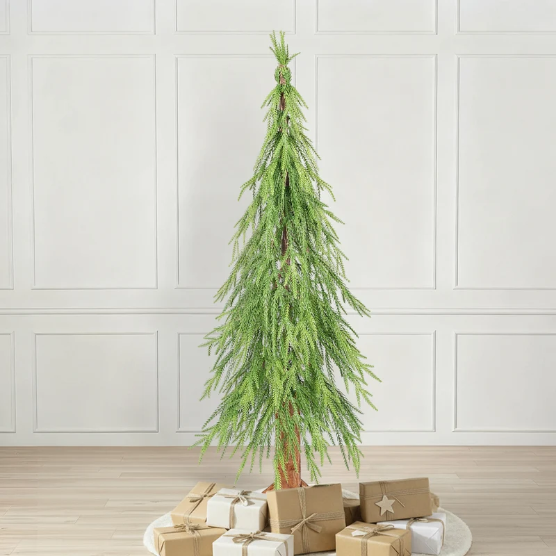 Salcar Künstlicher Weihnachtsbaum mit echtem Holzstamm – 100 % PE, zartgrün – 90 cm / 120 cm, naturgetreu & pflegeleicht