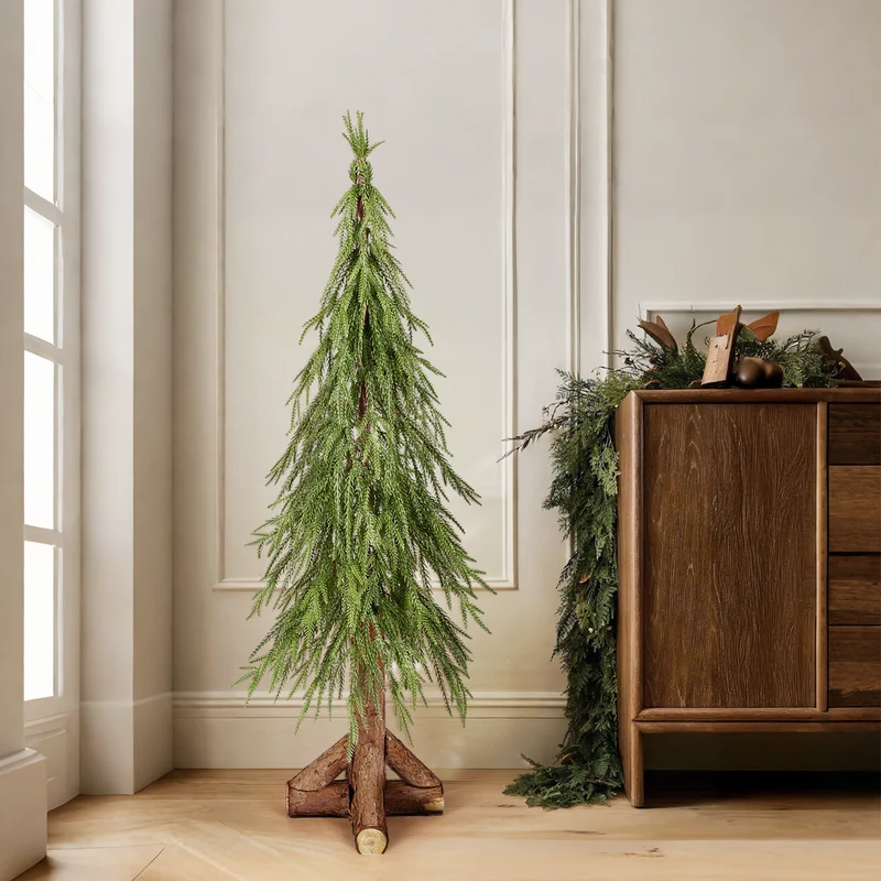 Salcar Künstlicher Weihnachtsbaum mit echtem Holzstamm – 100 % PE, zartgrün – 90 cm / 120 cm, naturgetreu & pflegeleicht