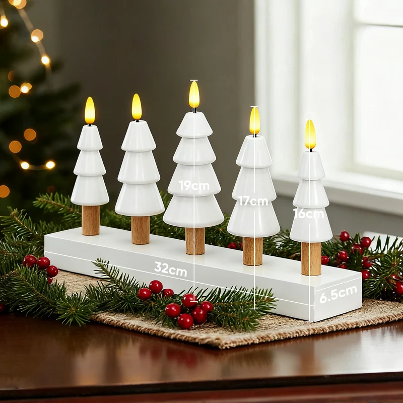 Salcar LED Weihnachtskerzenbaum – 5-flammiger Tischleuchter aus Holz, Warmweiß – Batteriebetriebenes LED Dekolicht für Advent & Weihnachten