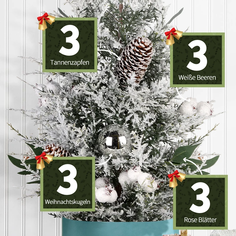 Salcar Künstlicher Mini-Weihnachtsbaum 50 cm – Mit Christbaumschmuck, Tannenzapfen & roten Beeren – Aus 100 % PE, stabil & wiederverwendbar