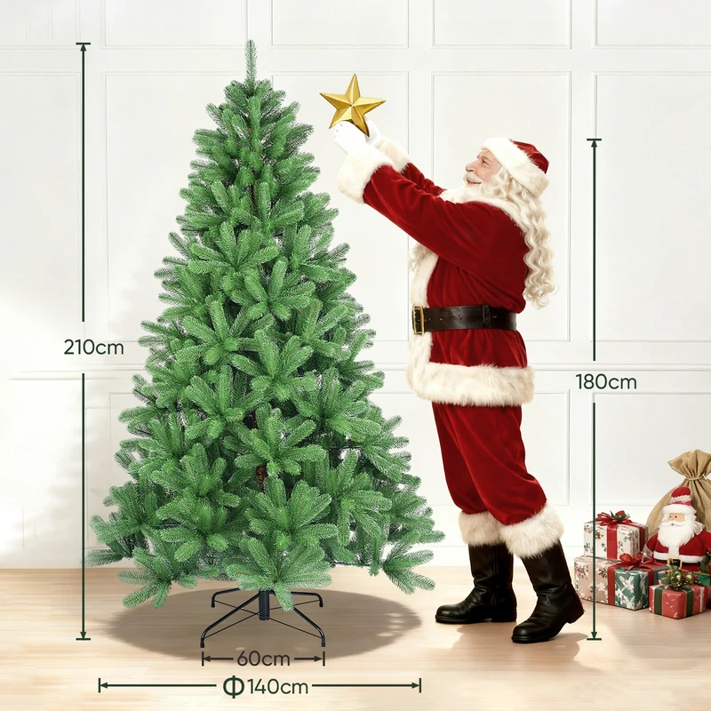 Salcar Künstlicher Weihnachtsbaum aus 100 % PE – Realistische Tannenzweige, dichter Look & stabiler Metallständer – 150 / 180 / 210 cm