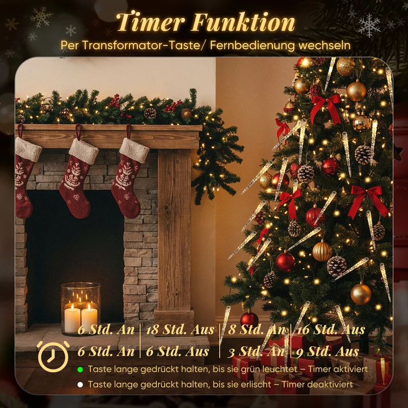 Salcar LED Lichterkette Weihnachtsbaum mit funkelnden Eiszapfen – Warm- & Kaltweiß, 11 Modi, Timer & Fernbedienung, IP44 wassergeschützt für Innen & Außen