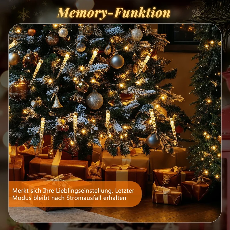 Salcar LED Lichterkette Weihnachtsbaum mit funkelnden Eiszapfen – Warm- & Kaltweiß, 11 Modi, Timer & Fernbedienung, IP44 wassergeschützt für Innen & Außen