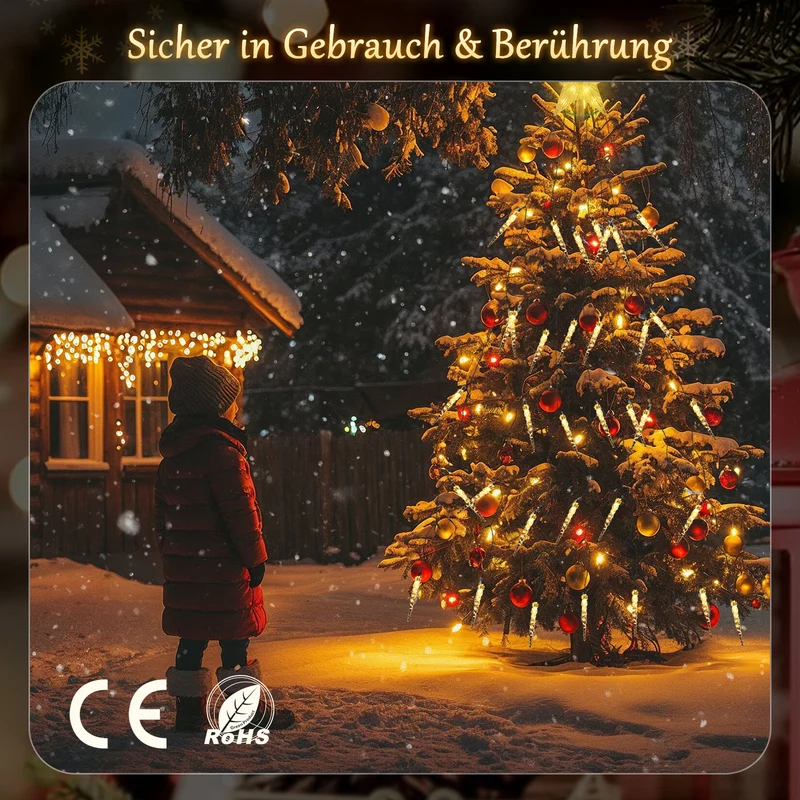 Salcar LED Lichterkette Weihnachtsbaum mit funkelnden Eiszapfen – Warm- & Kaltweiß, 11 Modi, Timer & Fernbedienung, IP44 wassergeschützt für Innen & Außen