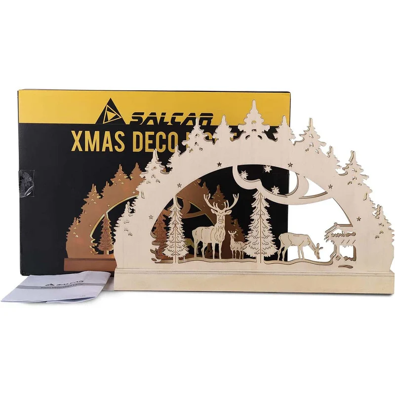 Salcar LED Schwibbogen Weihnachten mit 10 LEDs – Batteriebetriebener Holz-Lichterbogen, Warmweißes Licht, Weihnachtsdeko für Innen, Fenster & Tisch