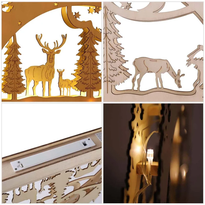 Salcar LED Schwibbogen Weihnachten mit 10 LEDs – Batteriebetriebener Holz-Lichterbogen, Warmweißes Licht, Weihnachtsdeko für Innen, Fenster & Tisch