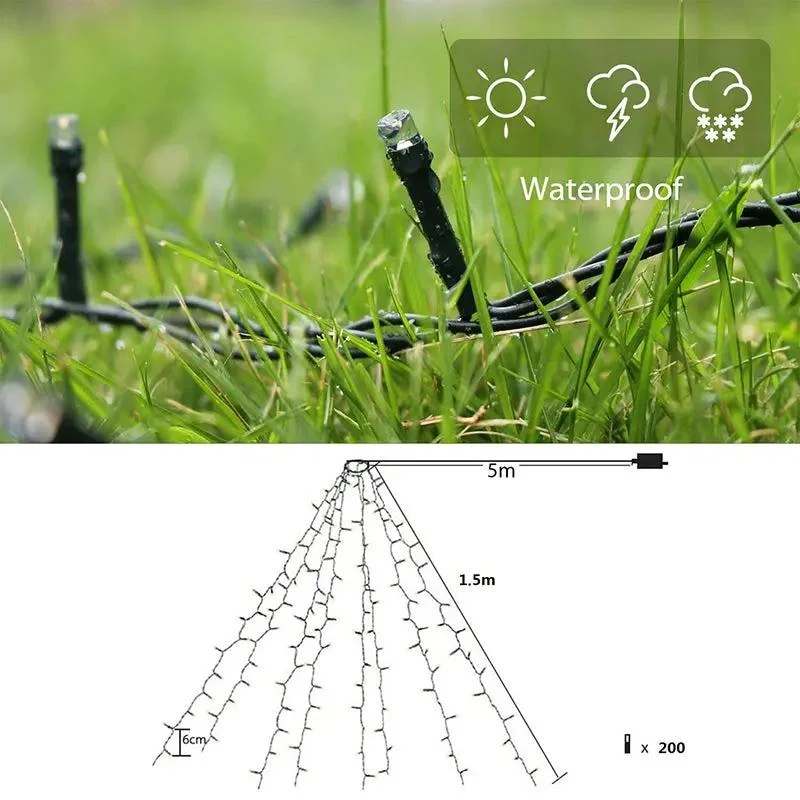 Salcar 1.5 m LED Lichterkette für Weihnachtsbaum, mit 8 Strängen, 200 LEDs