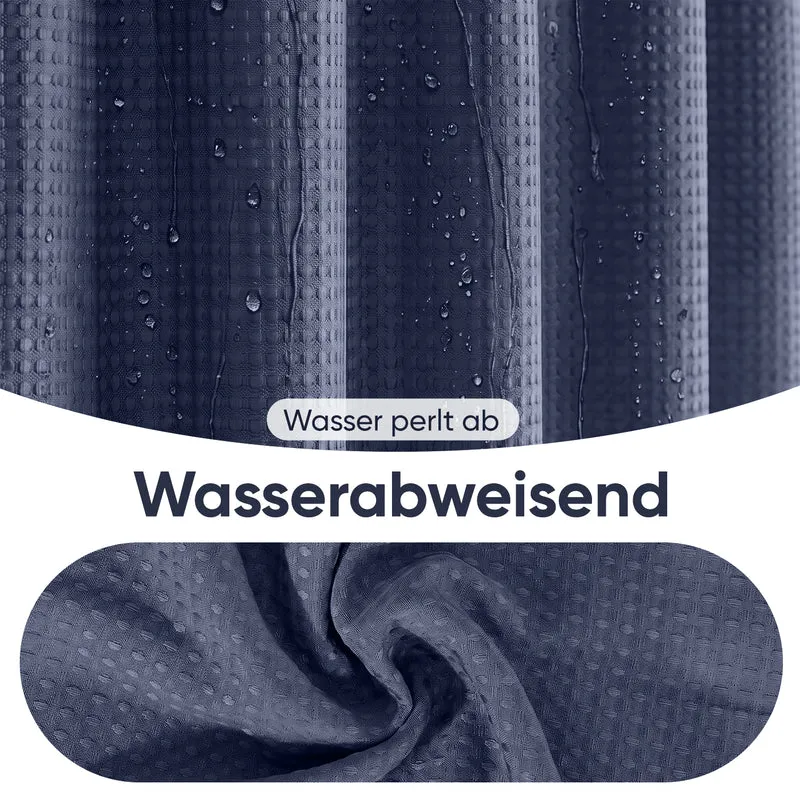 Sekey Dunkelblau Duschvorhang 180 × 200 cm, Textil Badewannenvorhang mit Waffelstruktur, Wasserabweisend & Waschbar, 100 % Polyester, mit Beschwerungsband & 12 Edelstahlringen